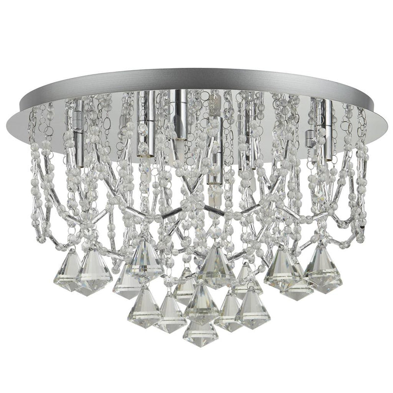 Searchlight  9986-6CC Mela 6Lt Flush -  Chrome & Clear Crystal Pyramid Drops