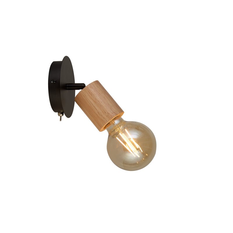 Searchlight  50211-1NA Spinny Spotlight Wall Light - Wood & Matt Black Metal