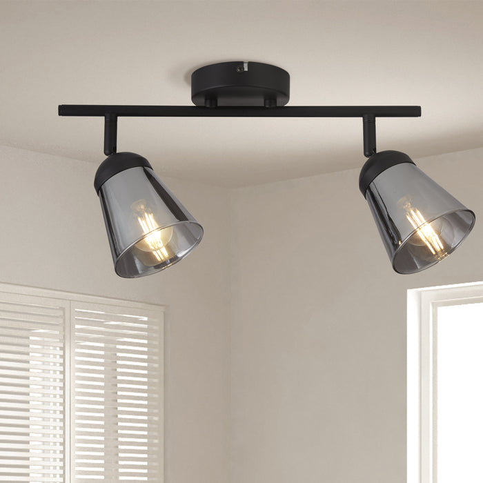 Searchlight  61170-2SM Mega 2Lt Spotlight - Black Metal & Smoked Glass