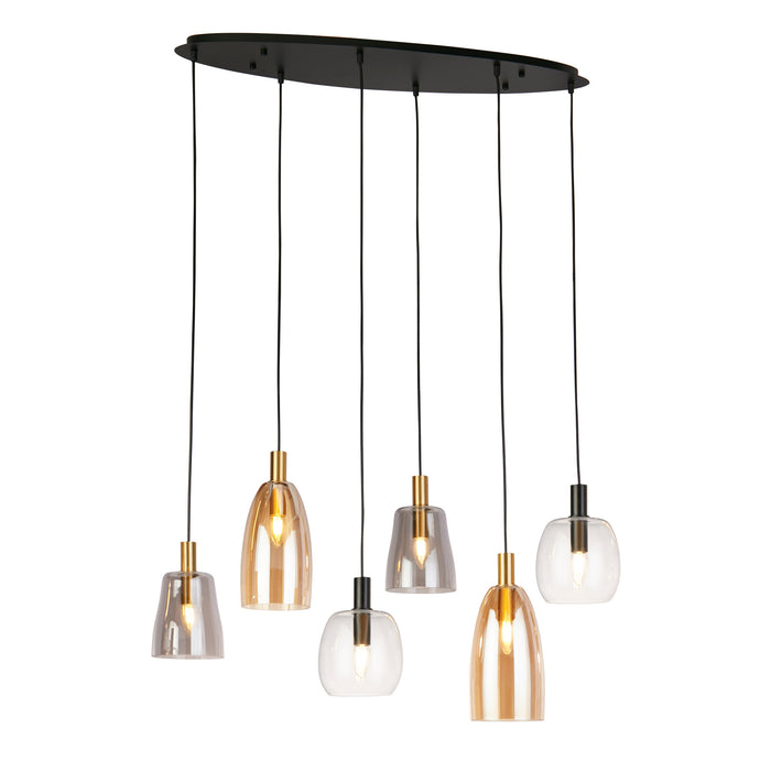 Searchlight  36463-6BK Divine 6Lt Multi-Drop Pendant - Black Metal & Coloured Glass