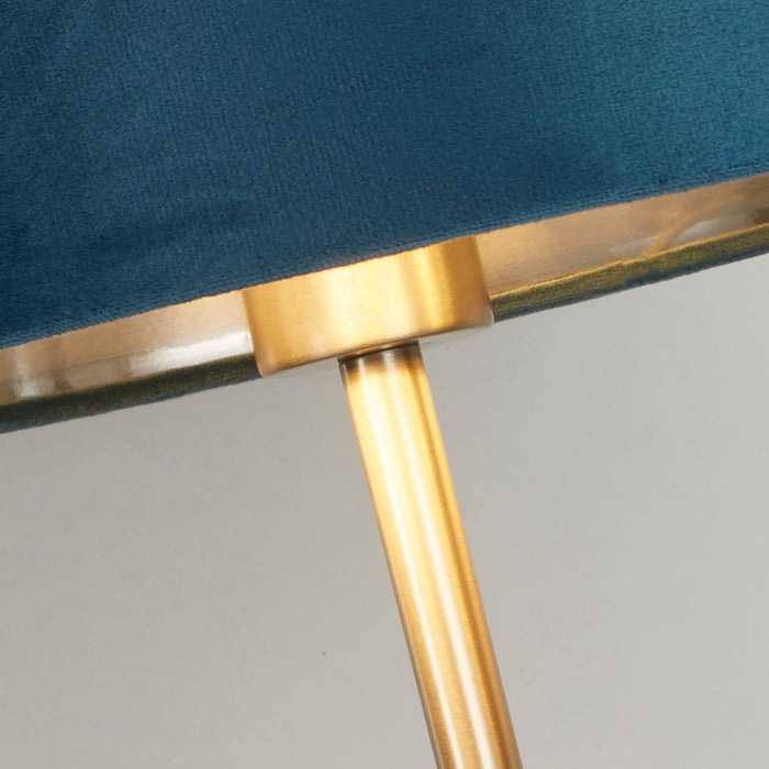 Searchlight  58911TE Finn USB Table Lamp - Satin Nickel Metal & Teal Velvet Shade