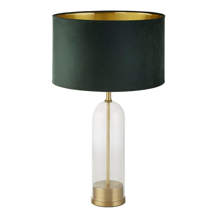 Searchlight  81712GR Oxford Table Lamp - Glass, Brass Metal & Green Velvet Shade