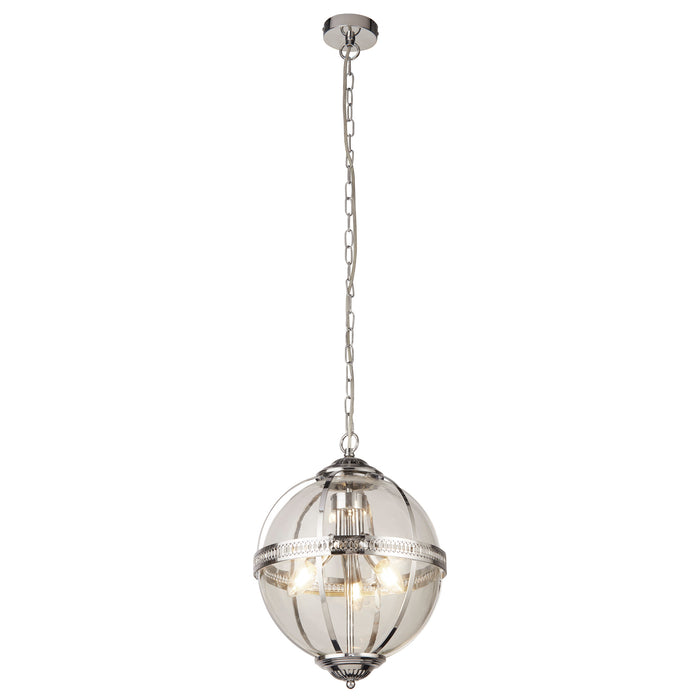 Searchlight  44213-3CC Coronet 3Lt Pendant - Chrome Metal & Glass