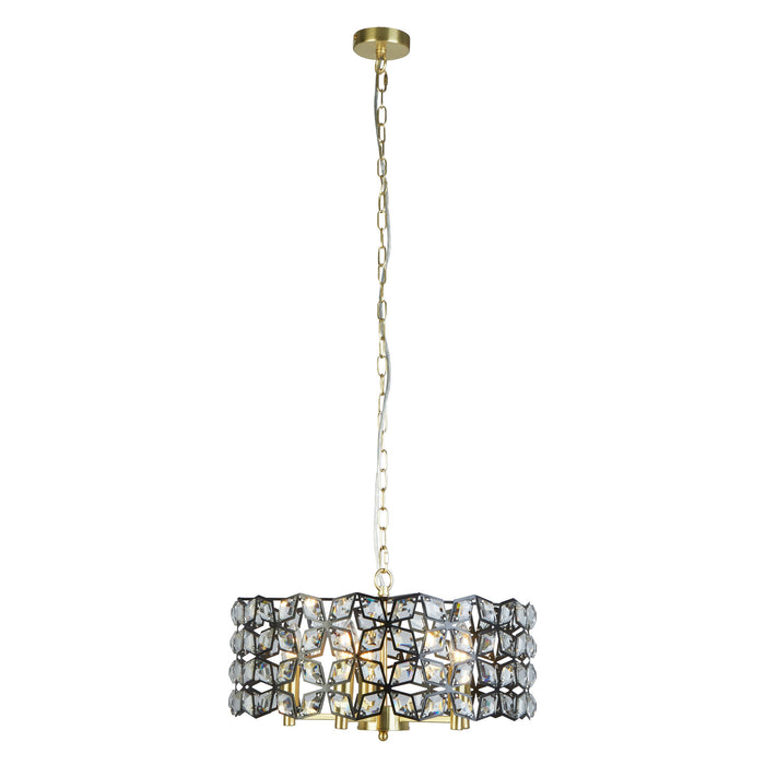 Searchlight  59811-5BSB Iris 5Lt Pendant - Black Metal, Crystal & Brass