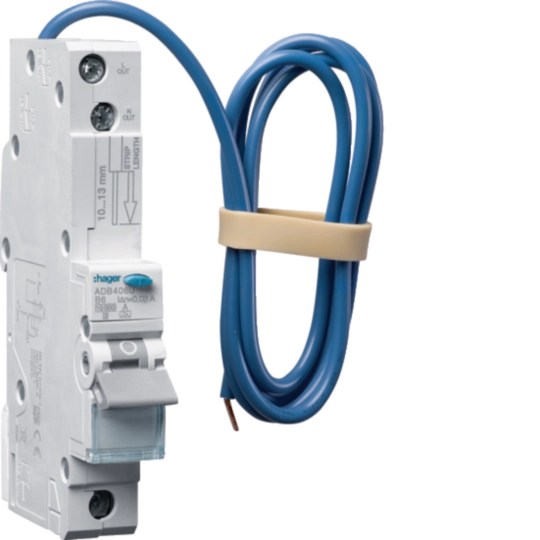 Hager ADB406U RCBO SP B 6A 30mA 10kA