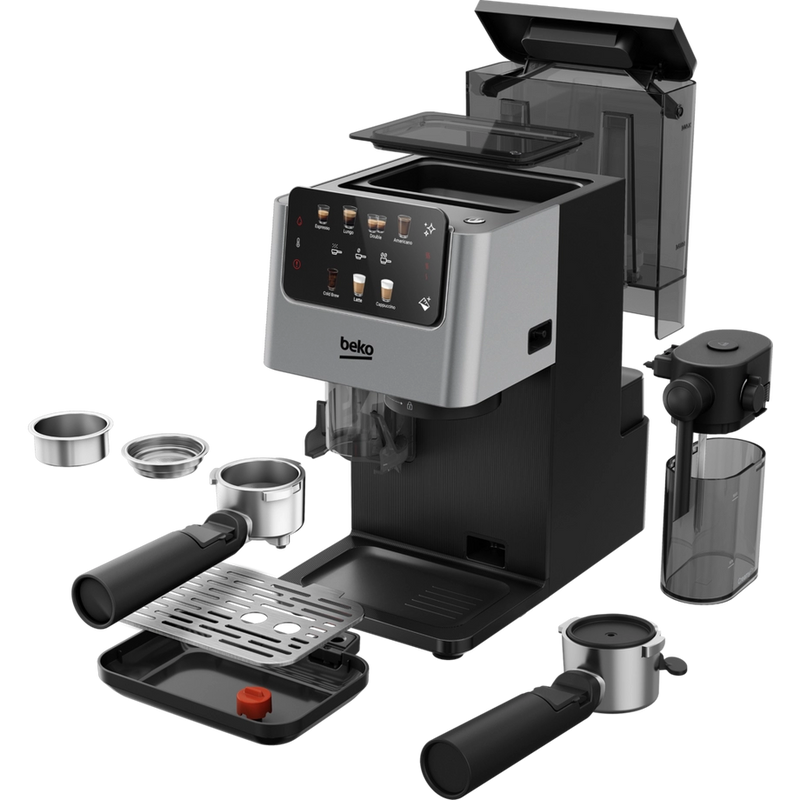 Beko CED7524X Espresso Machine with Integrated Grinder and Milk Cup - Silver