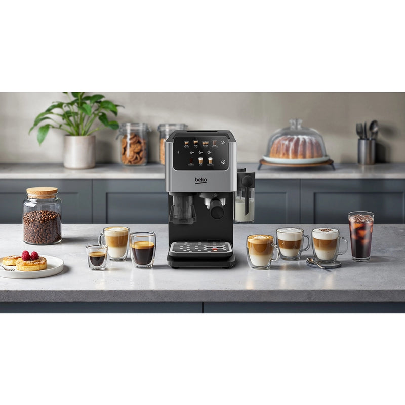 Beko CED7524X Espresso Machine with Integrated Grinder and Milk Cup - Silver