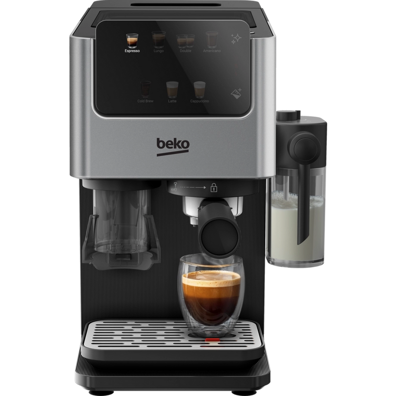 Beko CED7524X Espresso Machine with Integrated Grinder and Milk Cup - Silver