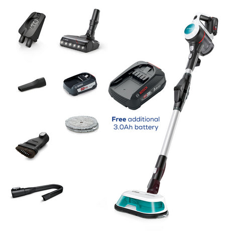 Bosch BCS71HYGGB ProAqua Cordless Vacuum Cleaner - 40 Minutes Run Time - White - PLUS Additional Battery Bosch