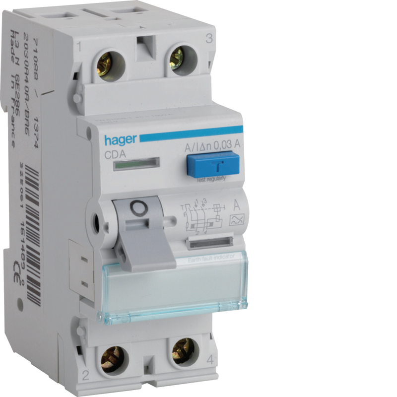 Hager CDA263U 63A 2 Pole 30mA Type A RCD
