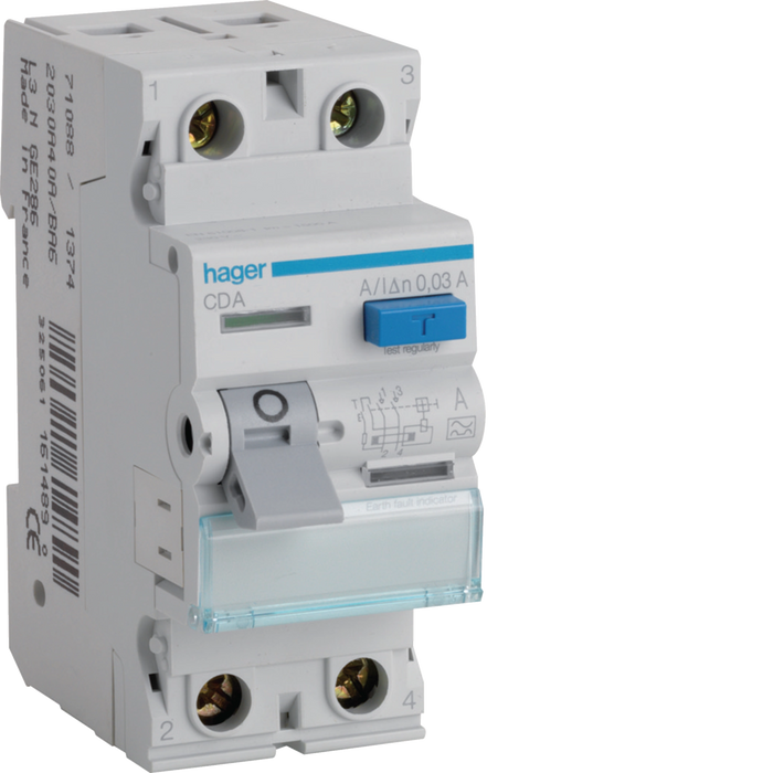 Hager CDA263U 63A 2 Pole 30mA Type A RCD