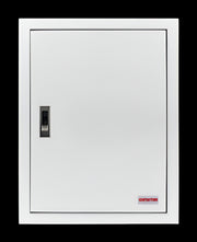 White electrical panel with a brand logo