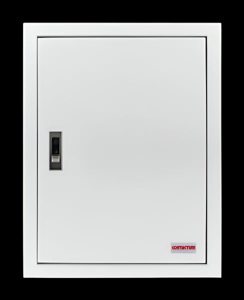 White electrical panel with a brand logo