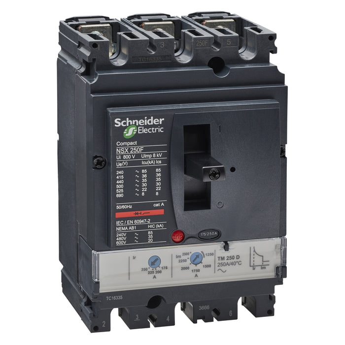Schneider LV431630 circuit breaker ComPact NSX250F, 36 kA at 415 VAC, TMD trip unit 250 A, 3 poles