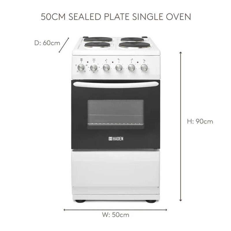 Haden HES051W 50cm Single Oven Electric Cooker with Sealed Plate Hob - White
