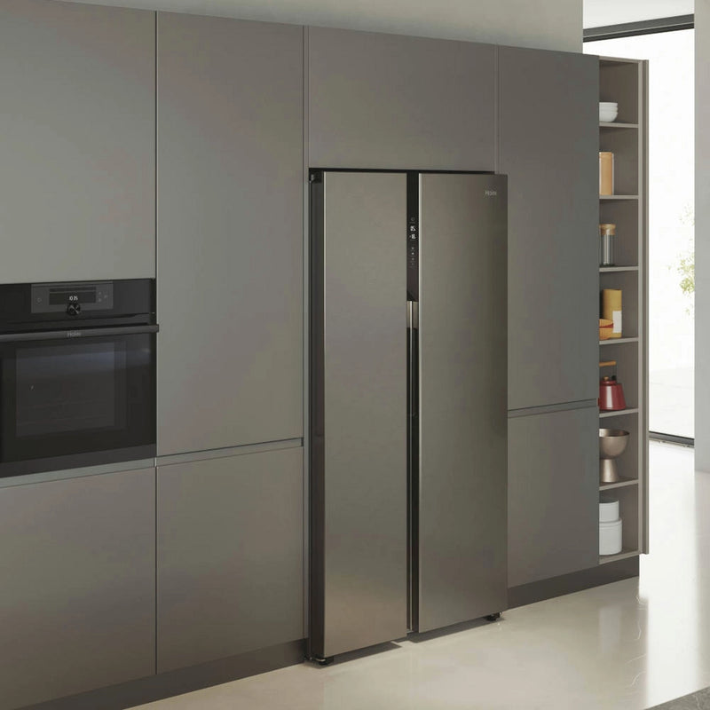 Haier HSR5918DNMP 90.5cm 70/30 Frost Free Fridge Freezer - Pt. Inox