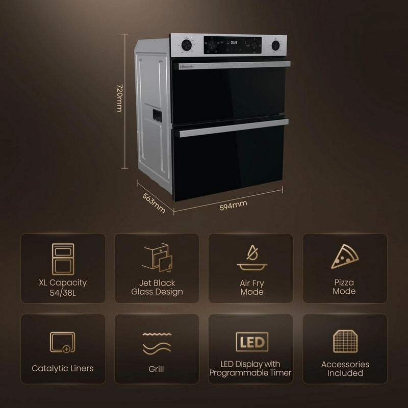 Hisense BUD714221CX 594cm Built Under Electric Double Oven - Black & Stainless Steel