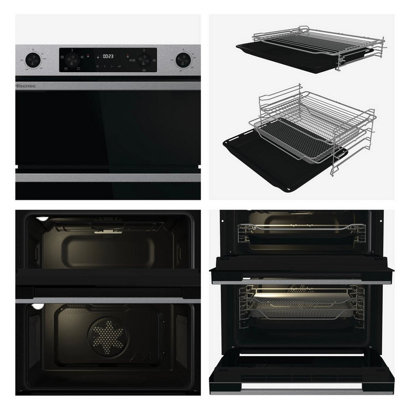 Hisense BUD714221CX 594cm Built Under Electric Double Oven - Black & Stainless Steel