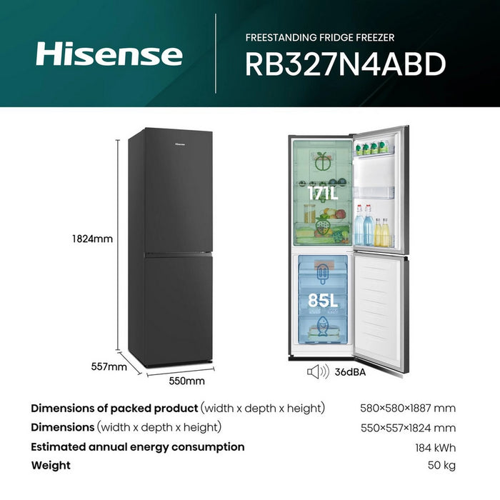 Hisense RB327N4ABD 55cm 50/50 Total No Frost Fridge Freezer - Black/Stainless Steel