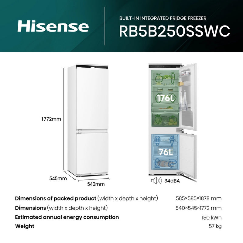 Hisense RB5B250SSWC1 Integrated 60/40 Total No Frost Fridge Freezer
