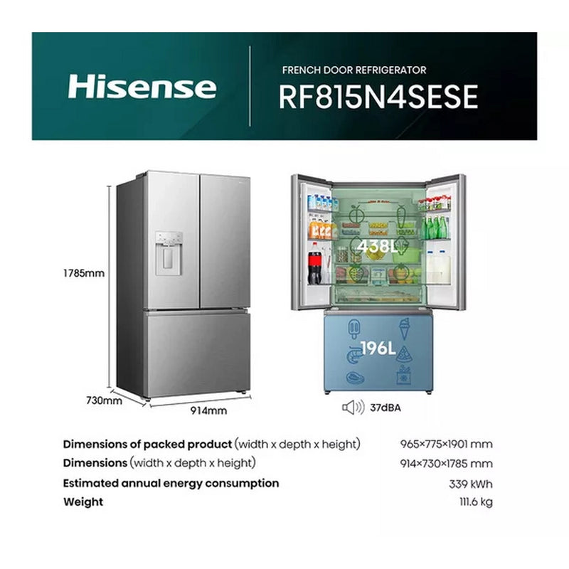 Hisense RF815N4SESE Total No Frost Plumbed American Fridge Freezer - Silver