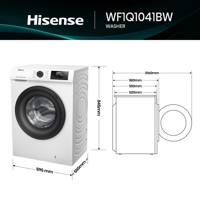 Hisense WF1Q1041BW 10kg 1400 Spin, Steam Washing Machine - White