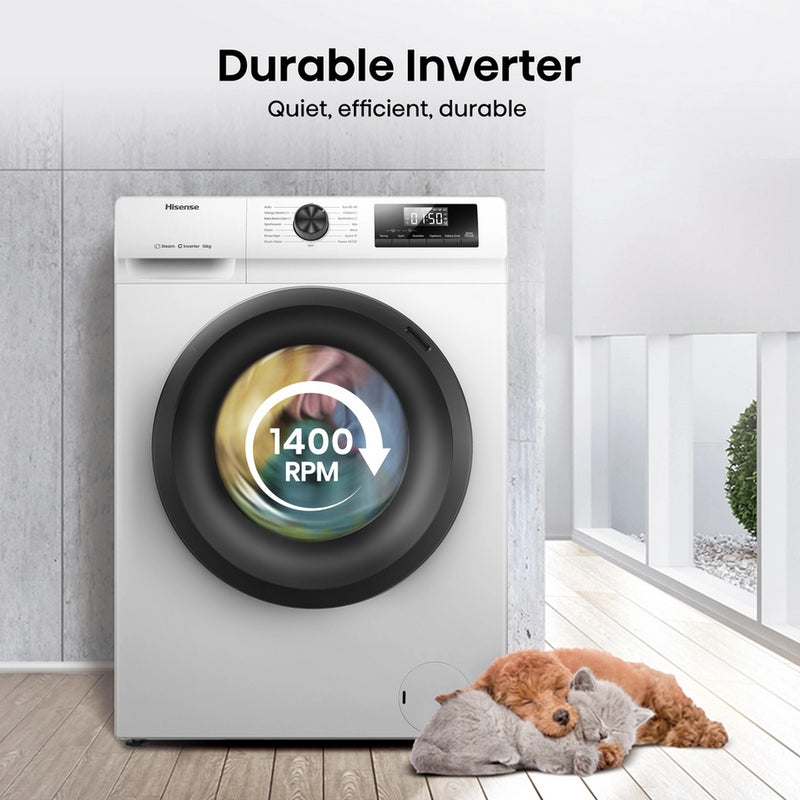 Hisense WF1Q1041BW 10kg 1400 Spin, Steam Washing Machine - White