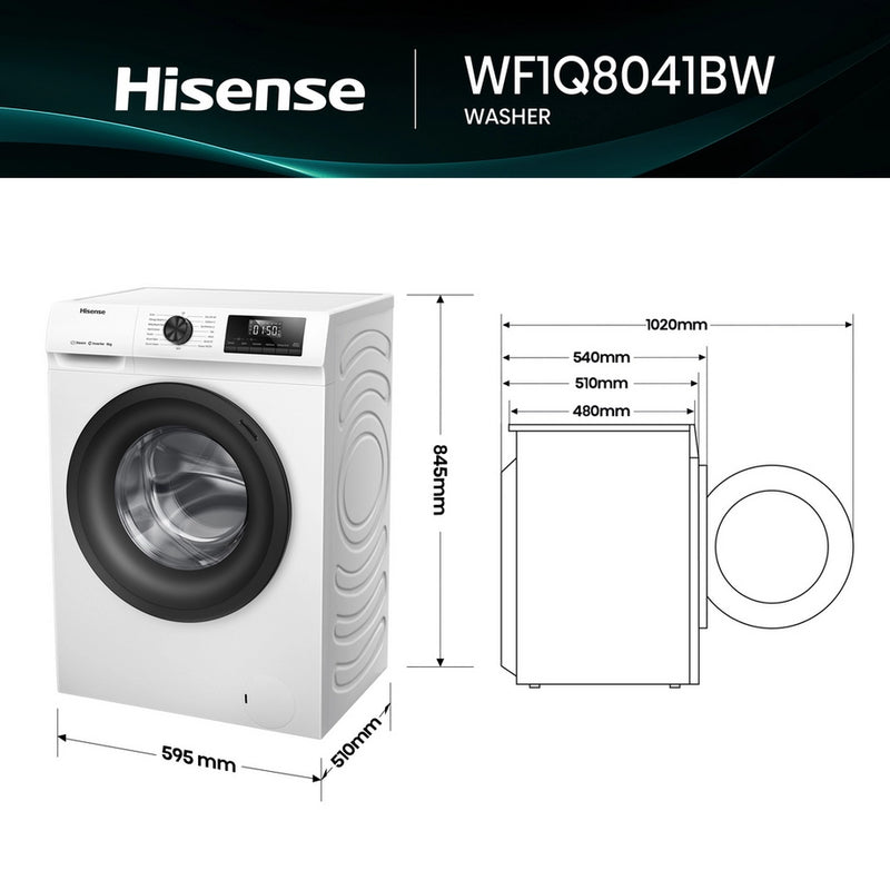 Hisense WF1Q8041BW 8kg 1400 Spin, Steam Washing Machine - White