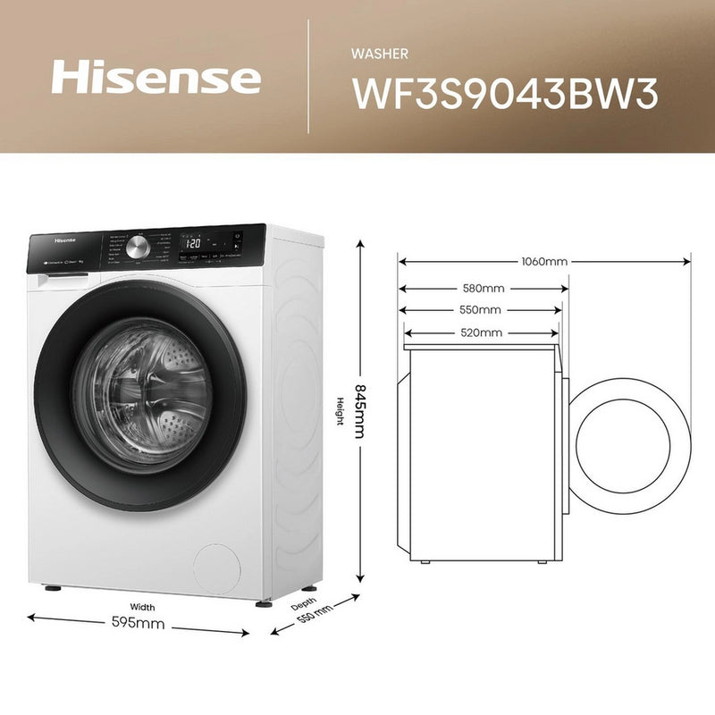 Hisense WF3S9043BW3 9kg 1400 Spin Washing Machine - White