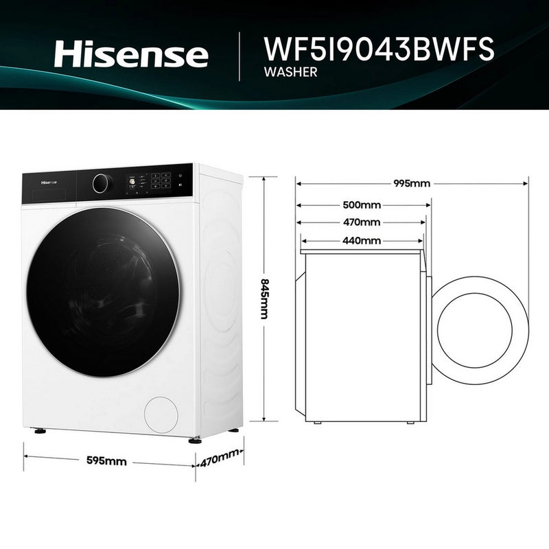 Hisense WF5I9043BWFS 9kg 1400 Spin Washing Machine - White