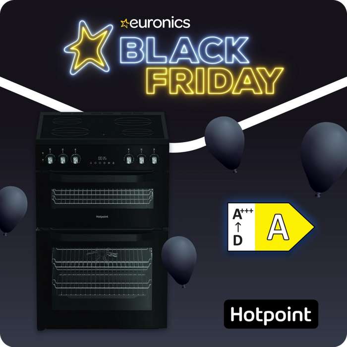 Hotpoint HDE6VDC2B1 60cm Double Oven Electric Cooker with Ceramic Hob - Black