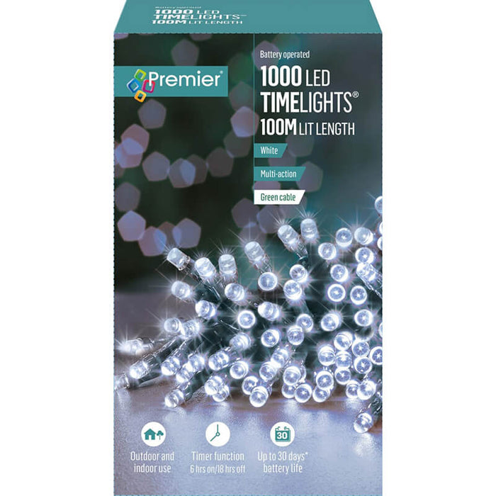 Premier 1000 LED TIME LIGHTS Battery Operated 100M White