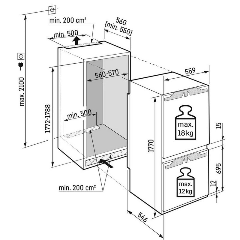Liebherr IKGN51VE03 55.9cm 70/30 Integrated Frost Free Fridge Freezer - Fixed Hinge