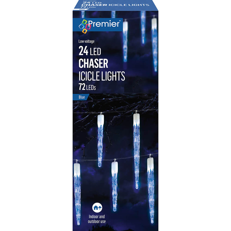 24 LED CHASER Icicle Christmas Lights in Blue - Bonus Superstore