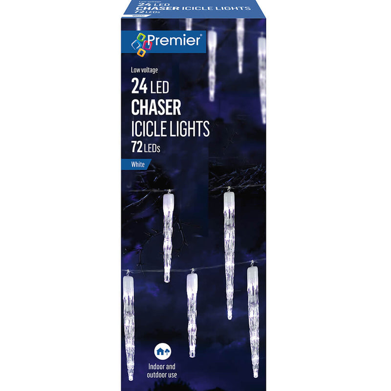 24 LED CHASER Icicle Christmas Lights in White - Bonus Superstore