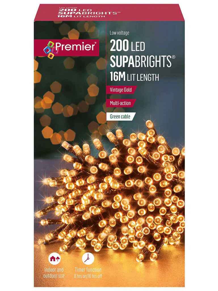 Premier 200 LED 16m Supabrights with Timer in Vintage Gold - Bonus Superstore