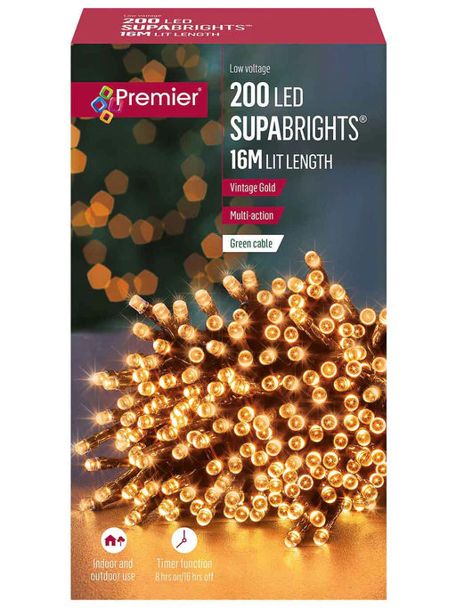 Premier 200 LED 16m Supabrights with Timer in Vintage Gold - Bonus Superstore