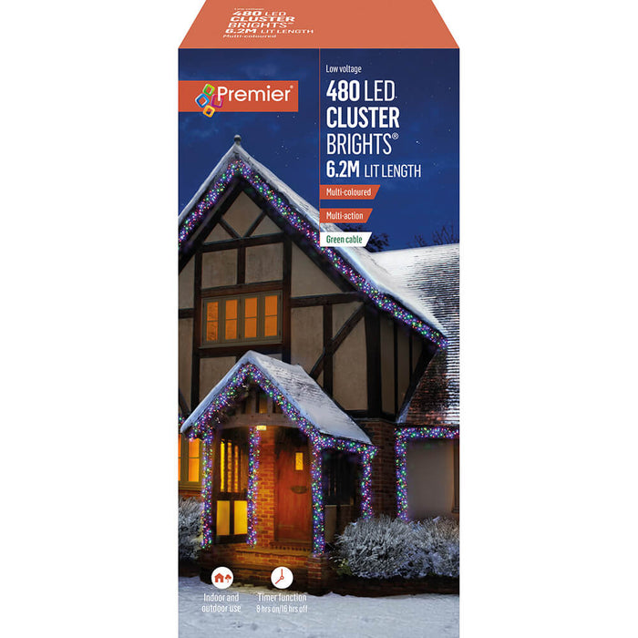 Premier Multi Action 480 LED Cluster Christmas Lights 6.2M Multi Coloured - Bonus Superstore