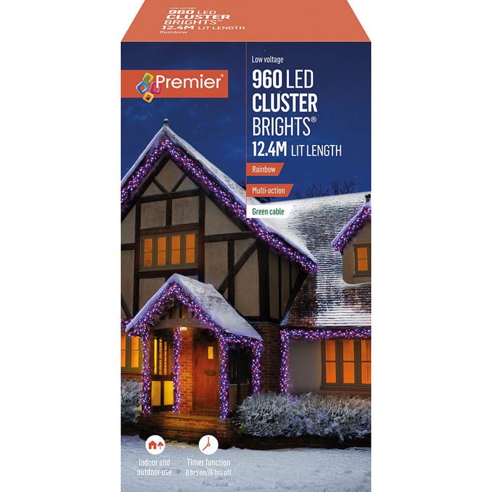 Premier Multi Action 960 LED Cluster Christmas Lights 12.4M Rainbow