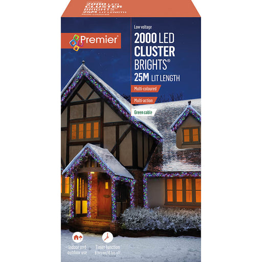 Premier Multi Action 2000 LED Cluster Christmas Lights 25M Multi Coloured - Bonus Superstore