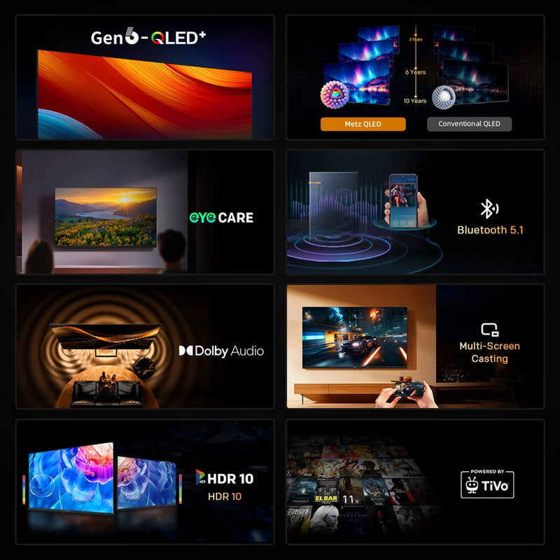 Metz 40MQH6800ZUK 40" HD Smart QLED TV with Freely Power by Tivo - Black