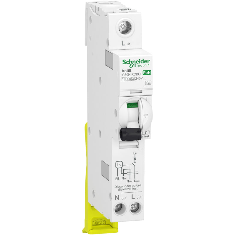 Schneider Acti9 32A 1P+Ns 1 Module C Curve 10kA 30mA Type A PoN RCBO