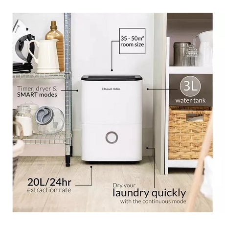 Russell Hobbs RHDH2002 20L Dehumidifier - White & Black - Bonus Superstore