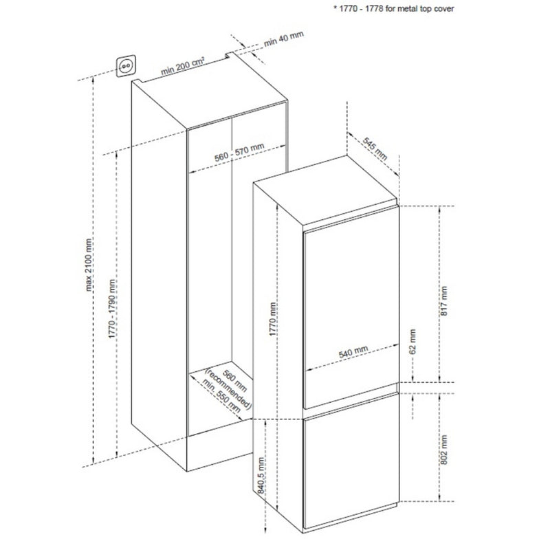 Sensis RFCMBI015450EW 54cm 50/50 Built InFrost Free Fridge Freezer - White