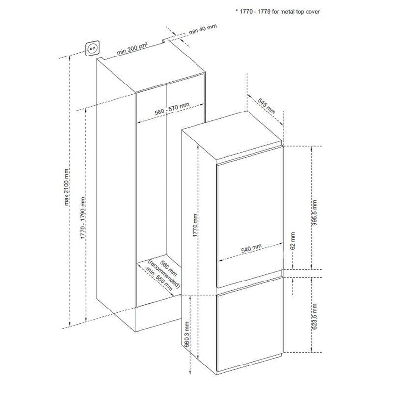 Sensis RFCMBI015470EW 54cm 70/30 Built InFrost Free Fridge Freezer - White