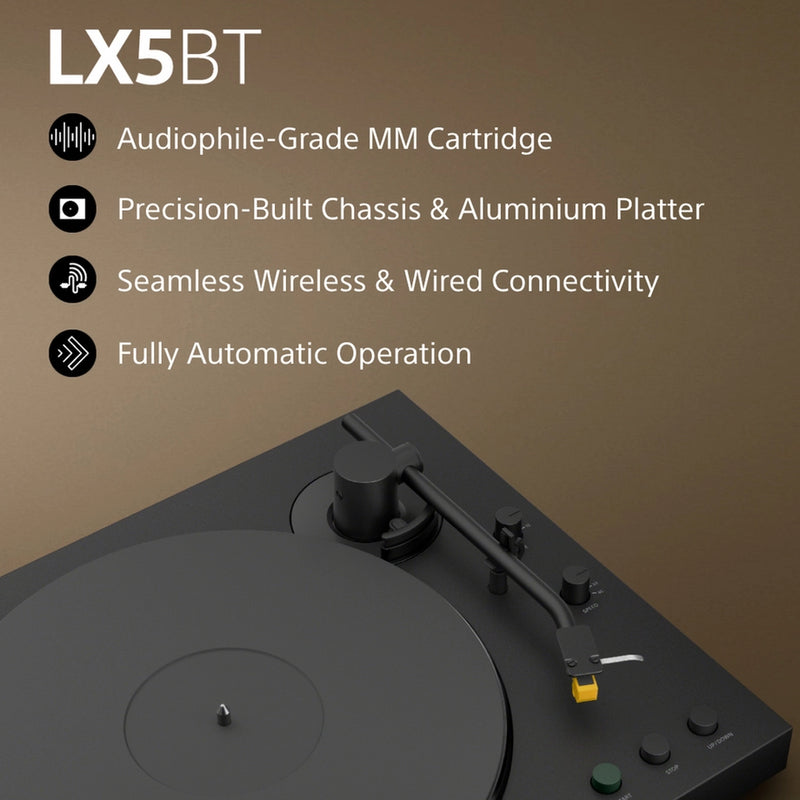 Sony PSLX5BT.CEK Wireless Bluetooth Turntable with Auto Playback - Premium cartridge & Stylus - Pure Black