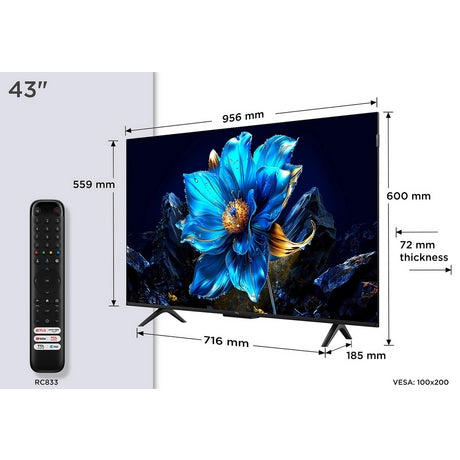 TCL 43P7K-UK 43" 4K QLED Direct LED HDR Google TV