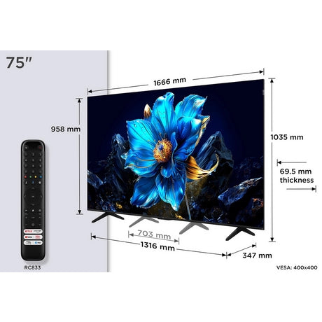 TCL 75P7K-UK 75" 4K QLED Direct LED HDR Google TV