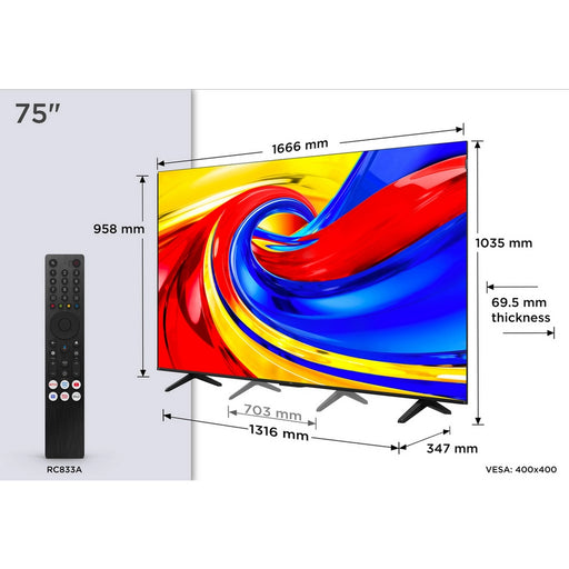TCL 75P7L-UK 75" 4K HDR QLED Direct LED Google TV - Black - Bonus Superstore