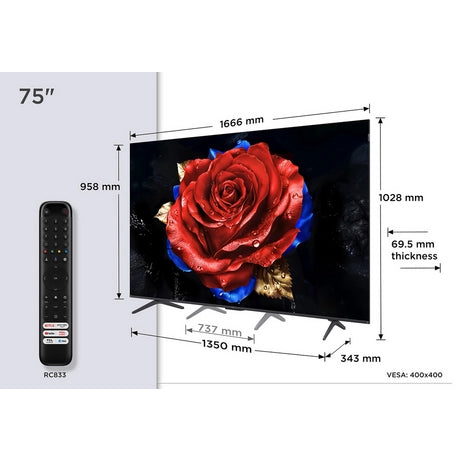 TCL 75T8C-UK 75" 4K QLED HDR Ultra HD Google TV - Bonus Superstore